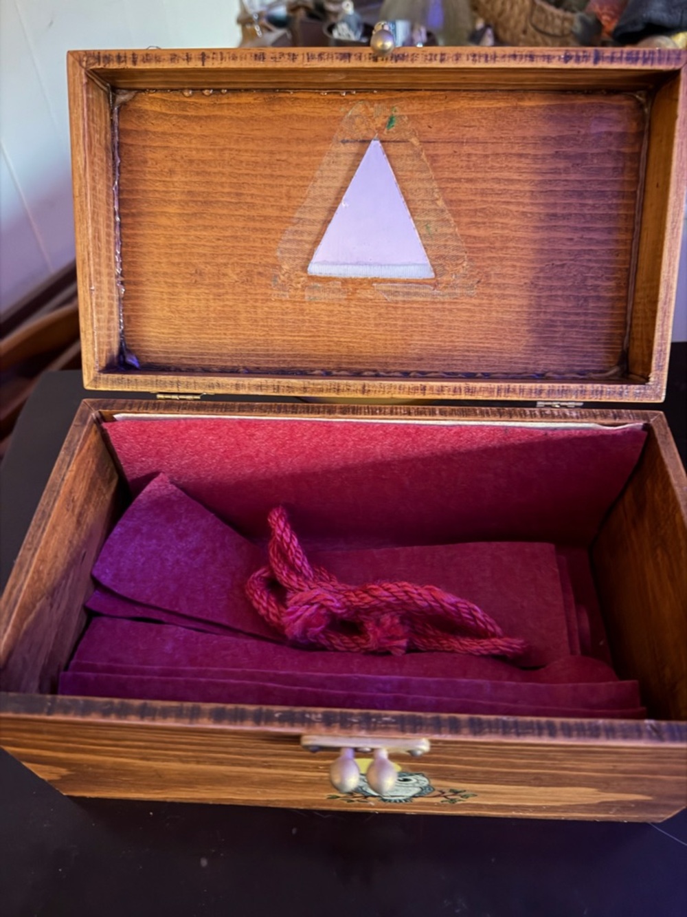 Wooden Jewelry Box with Burgundy Felt Interior